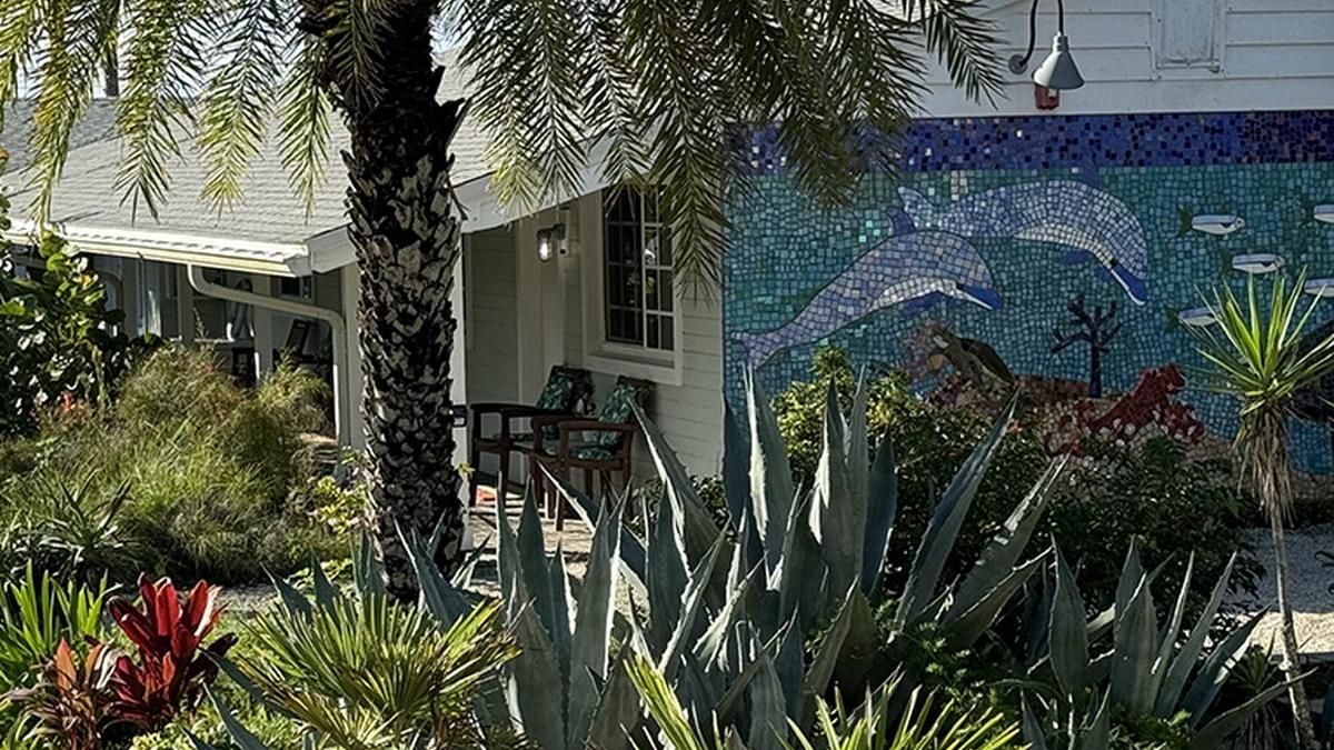 The courtyard mosaic mural at The Silver Sands